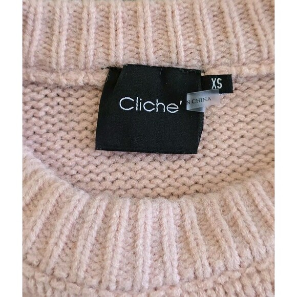 Cliche Pink Knit Sweater Womens Size XS Floral Embroidered Balloon Sleeve - Picture 6 of 9